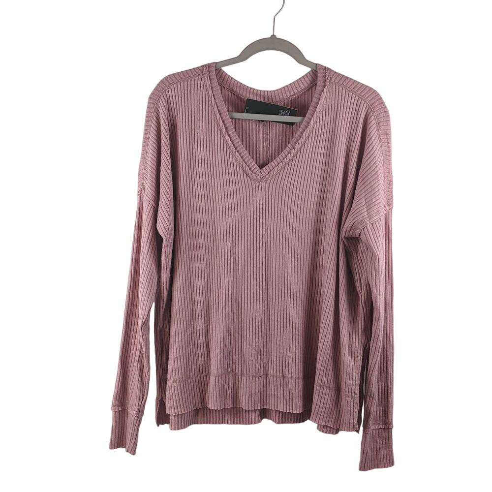 Wild Fable Rib Tunic M Oversize Long Sleeve Mauve Pink V Neck Boxy Side Slit Top